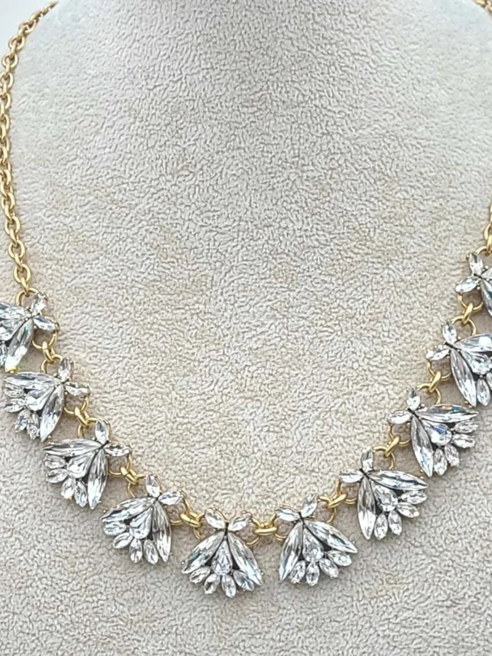 J Crew Gold Tone Clear Crystal Necklace - Picture 5 of 10